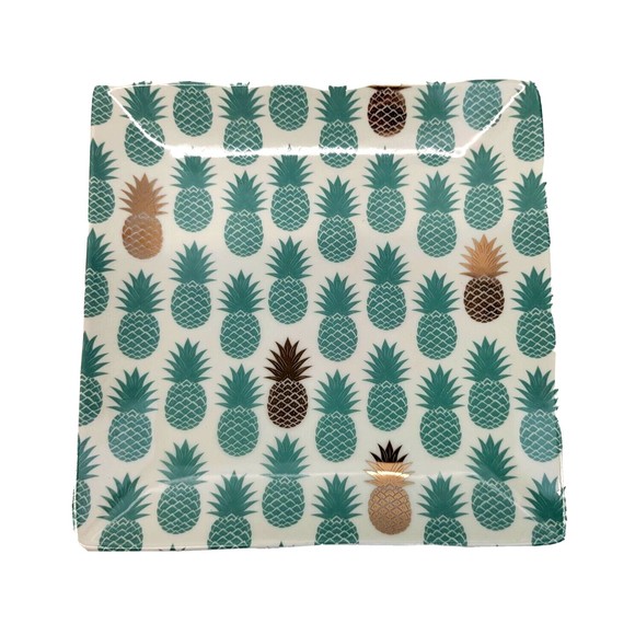 Grace’s Teaware PINEAPPLE Plate Square 7" Porcelain Green and Gold Pineapples - Picture 1 of 12